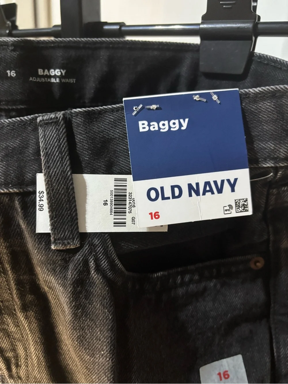 NWT Old Navy Boys Baggy Jeans Size 16 Black Wash Adjustable Waist